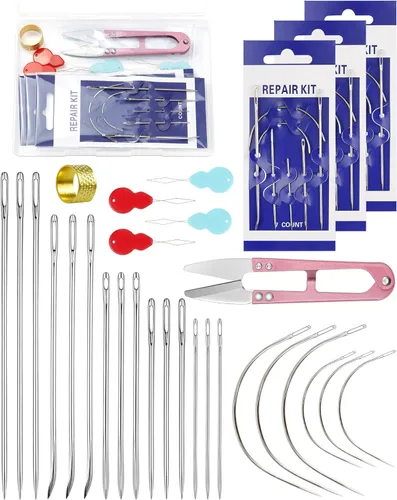 Miniatura 7 de FIVEIZERO Juego de agujas de coser a mano de servicio pesado - Agujas de coser cuero de ojo grande para costura a mano, tapicería, alfombra