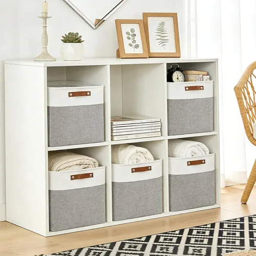 Miniatura 3 de Bagnizer 13x13 Cajas de almacenamiento cúbicas, caja de almacenamiento plegable de tela, paquete de 4 cestas de armario con asas para organizar
