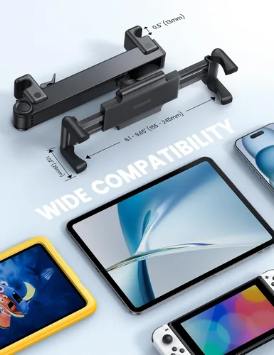 Miniatura 5 de Aomiker Soporte para iPad para reposacabezas de automóvil, brazo con bloqueo de aluminio, soporte universal para tablet con clip ancho plegable