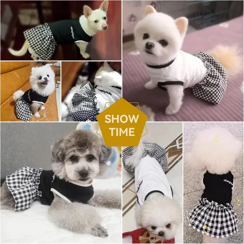 Miniatura 3 de PETCARE Vestido clásico para perros pequeños, vestidos negros a cuadros para perros, suave y lindo vestido de verano para cachorros, camisa Shih Tzu
