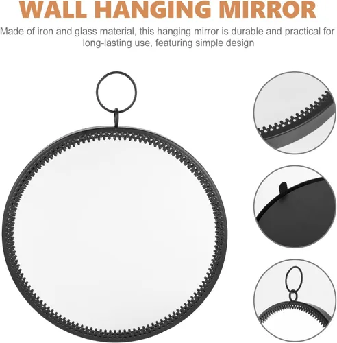 Miniatura 8 de BESPORTBLE Espejo colgante de hierro forjado, espejo colgante redondo macramé negro macramé para colgar en la pared de baño pared geométrica