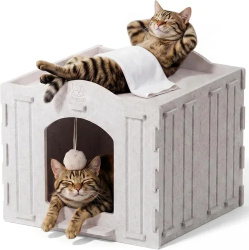 Miniatura 9 de Casas para Gatos de Interior: Casa Cueva de Fieltro para Gatos, Resistente a Arañazos, Cálida con Aislamiento y Cubierta, Tienda Refugio para Regalo