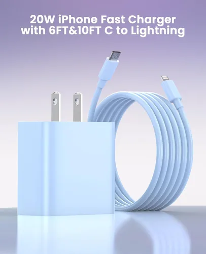 Miniatura 4 de FEEL2NICE Cargador de iPhone de Carga Rápida Paquete de 2 Bloques de Cargador de Pared Tipo C con Paquete de 2 [6FT y 10FT] Cables USB C a Lightning