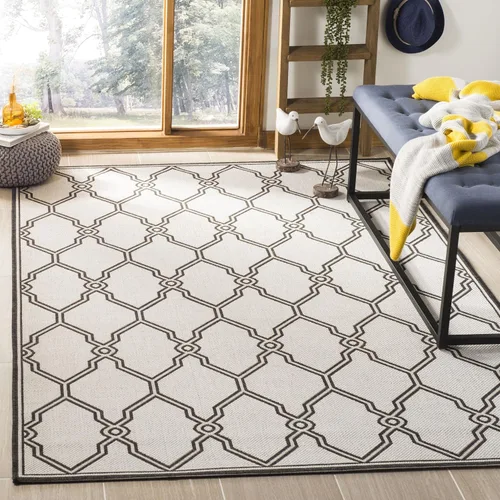 Miniatura 7 de SAFAVIEH Alfombra lavable para exteriores Linden Collection - 8 x 10 pies, crema y azul, no desprende pelusa y fácil de limpiar, ideal para patio