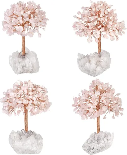 Miniatura 4 de Nupuyai Árbol de cristal de cuarzo rosa curativo hecho a mano con racimo de cuarzo de roca, árbol de dinero bonsái de piedra energética, decoración