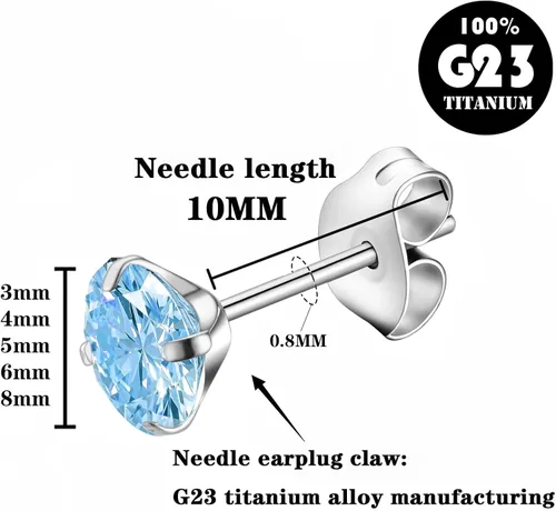 Miniatura 2 de YSWUJIN Aretes de titanio G23, hipoalergénicos para mujeres, niñas, hombres, orejas sensibles, circonita cúbica, pulido de alta calidad con parte