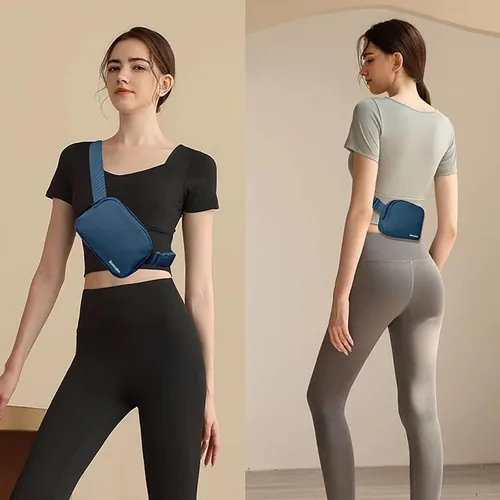 Miniatura 46 de Cangurera cruzada para mujer, mini bolsa para cinturón de 1 litro con correa ajustable de 32 a 51 pulgadas, bolsa de cintura pequeña para viajes