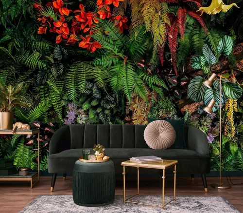 Miniatura 25 de Papel tapiz de hojas de plátano verde, papel tapiz de monsteras botánicas de selva tropical para sala de estar y dormitorio (no autoadhesivo)