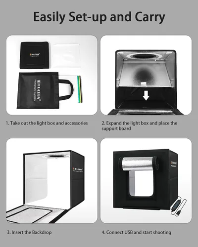 Miniatura 7 de DUCLUS Fotografía de caja de luz, caja portátil de cabina de estudio fotográfico, 10 "x 10" Mini tiendas de campaña de tiro profesional con 104