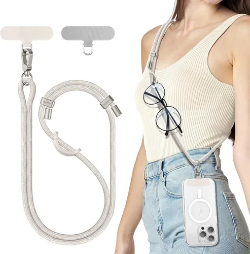 Miniatura 25 de SURPHY Cordón para teléfono, correa cruzada ajustable para teléfono con 2 pestañas de amarre para teléfono celular, hebillas de metal de alta Negro