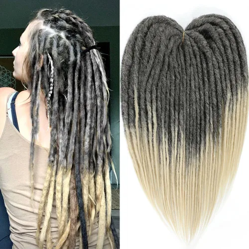 Miniatura 29 de Extensiones de rastas rectas sintéticas de doble extremo, 24 pulgadas, 5 hebras de 0.5 in de ancho, suaves de color negro a marrón oscuro