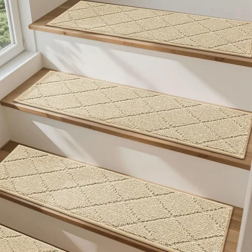 Miniatura 31 de COSY HOMEER - Alfombra antideslizante para escaleras, para interiores y escalones de madera, para niños y perros, 100 % poliéster, base de Beige