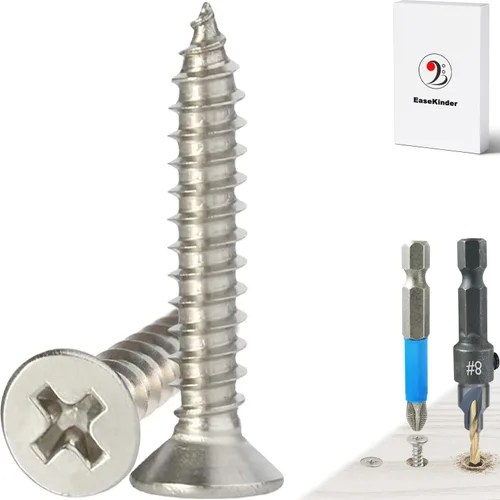 Miniatura 19 de Tornillos para madera, 60 tornillos Phillips de cabeza plana, tornillos de acero inoxidable 304 con kit de avellanado de madera ajustable