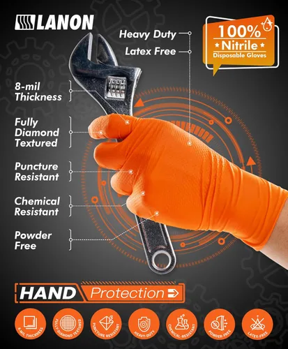 Miniatura 2 de LANON 100 guantes de nitrilo desechables industriales, resistentes, totalmente texturizados con diamante, 8 mil, sin látex, mediano