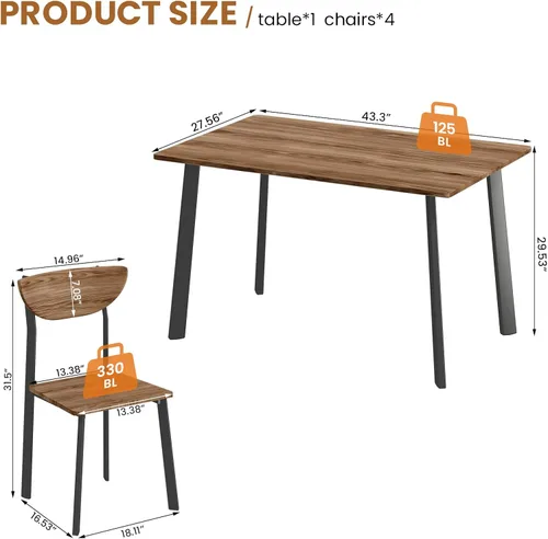 Miniatura 2 de AWQM Juego de mesa de comedor para 4, mesa y sillas de cocina de madera, respaldo curvado, mesas de cocina y comedor, juego de comedor para espacios
