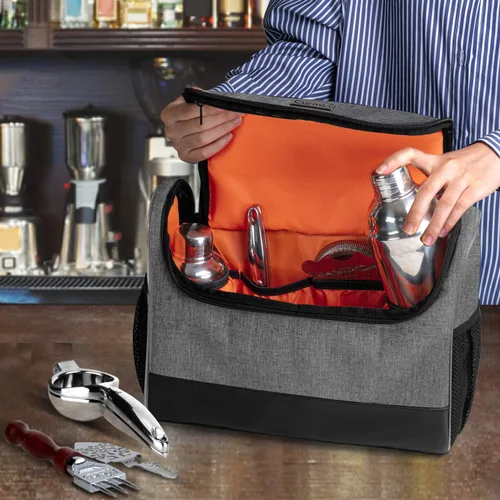 Miniatura 5 de CURMIO Bolsa de kit de barman, bolsa de transporte portátil de viaje con asa de goma para juego de herramientas de bar, para interiores y exteriores