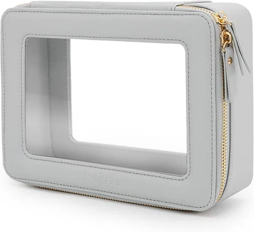 Miniatura 56 de Aveniee Organizador de bolsa de maquillaje transparente, bolsa de aseo de viaje para mujer, bolsa de cosméticos impermeable con cremalleras, Rosa