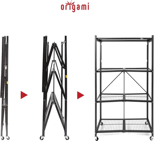 Miniatura 5 de Origami Estantes de almacenamiento con ruedas, estantes de acero, almacenamiento y organización de garaje resistente, organizador de armario