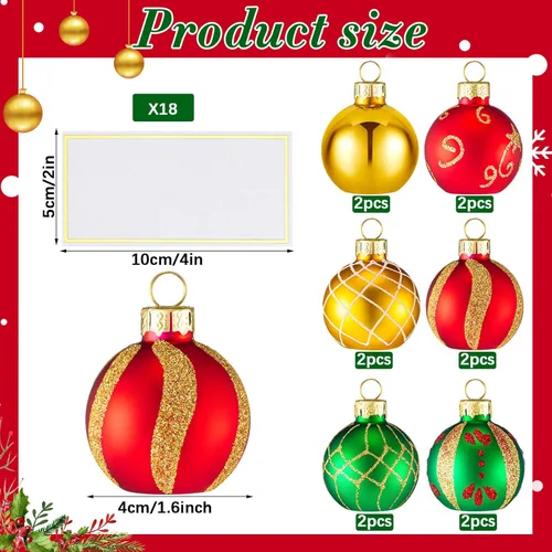 Miniatura 2 de Nitial Portadores de Tarjetas de Lugar de Adorno Navideño con Tarjetas de Nombre de Vidrio Rojo Verde Dorado Portadores de Números de Mesa Portador