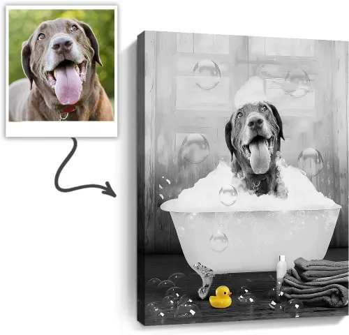 Miniatura 15 de Fotos personalizadas de mascotas en lienzo para pared Arte de baño personalizado Lindo perro gato en bañera Impresiones, divertidos animales Foto