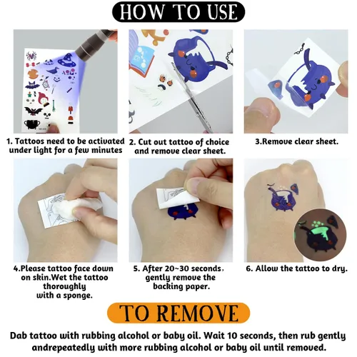 Miniatura 7 de 216 tatuajes temporales brillantes de Halloween para niños, bolsas de regalo, premios y recuerdos de fiesta