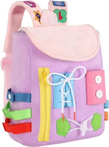 Miniatura 9 de Busy Board - Mochila para niños pequeños con hebillas y juguetes de actividades de aprendizaje, desarrolla habilidades motoras finas y habilidades