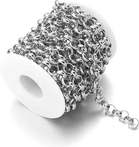 Miniatura 23 de N/C Cadenas de aluminio de 15 pies de eslabones de perlas de imitación, cadena de eslabones trenzados, cadenas de cable cruzado con colgante