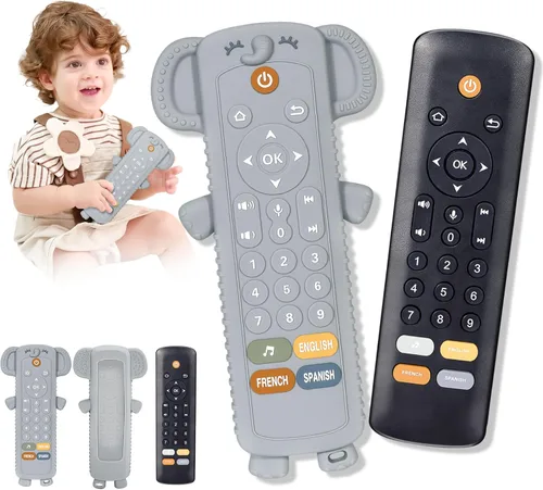 KIRALUMI Juguete de Control Remoto para Bebé con Cubierta de Mordedor de Silicona - Juguetes Musicales para Bebé, Aprendizaje Temprano de Números en