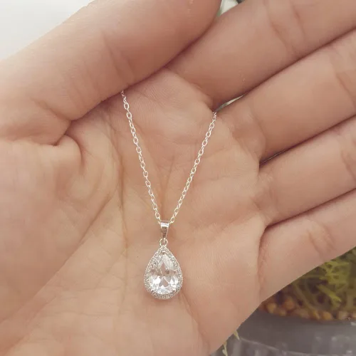 Miniatura 18 de Dazzlingrock Collection Colgante de lágrima de diamante de corte de pera de 18K 10X7 MM creado en laboratorio y diamante de corte redondo, oro blanco