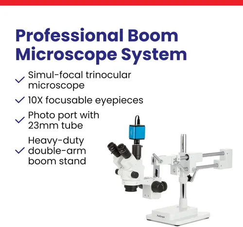 Miniatura 7 de Microscopio con zoom y cerradura estéreo Simul-Focal AmScope 7X a 45X con cabezal de brazo doble