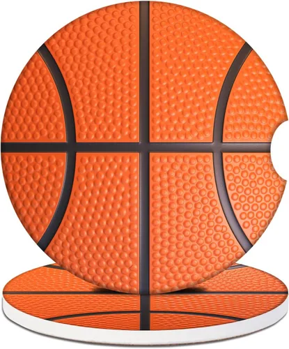 2 unidades de posavasos para portavasos de coche - Posavasos de cerámica absorbente con diseño de pelota de baloncesto deportivo, posavasos de coche