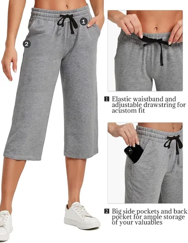 Miniatura 5 de SPECIALMAGIC Pantalones capri de algodón para mujer, pantalones de pijama de pierna ancha, pantalones capri deportivos