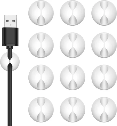 Miniatura 8 de Flezoo Sujetadores de Cables Clips para Cables, 12PCS Organizador de Cables Adhesivos Negros Soporte para Cargador Mantenedor de Gestión de Cables