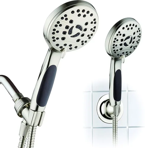Miniatura 11 de Cabezal de ducha de mano de lujo de alta presión de 6 ajustes – Manguera de acero inoxidable extralarga de 6 pies – Chorros anti-obstrucción – Cromo