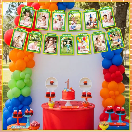 Miniatura 3 de Breling 13 Pcs Street Theme 1st Birthday Decorations First Birthday Party Pre-strung Photo Banner for Baby Newborn to 12 Months Cardstock for