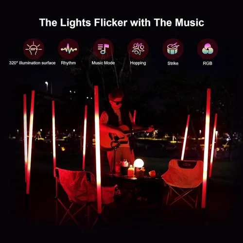 Miniatura 4 de Paquete de 6 tubos de luz RGB con soporte de 4 pies, varita de luz LED de 5000 mAh, 5000 mAh, 500 efectos de iluminación, barra LED portátil