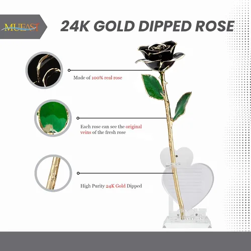 Miniatura 4 de MUEAST Rosa real bañada en oro de 24 quilates, rosa bañada en oro hecha de rosa real, el mejor regalo para aniversario, San Valentín, día