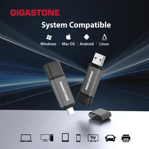 Miniatura 3 de GIGASTONE - Unidad flash USB dual de 128 GB, USB 3.2 Gen 1, USB C+A 2 en 1, velocidad de hasta 100 MB/s, diseño de tapa de cabeza, Plug & Play