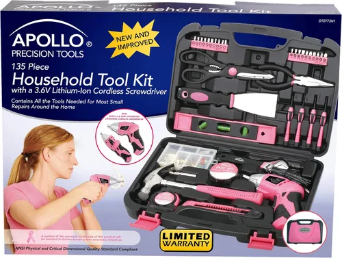 Miniatura 4 de Apollo DT0773N1 Herramientas de precisión para el hogar, rosa, 135-piezas, Donación hecha a la investigación del cáncer de mama
