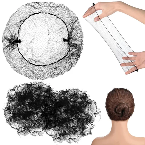 Miniatura 8 de 400 redes para el cabello para mujer, servicio de alimentos y moños de ballet, malla elástica invisible con bordes, 20 pulgadas (beige)