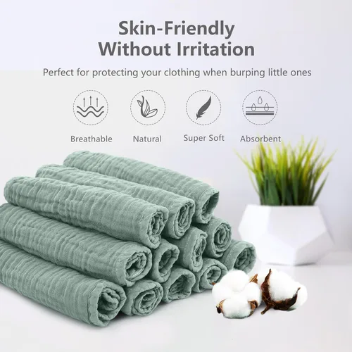 Miniatura 2 de SWEET DOLPHIN Paquete de 12 paños de muselina para eructos, grandes, 100% algodón, toallitas para bebés - artículos esenciales para bebés, Verde