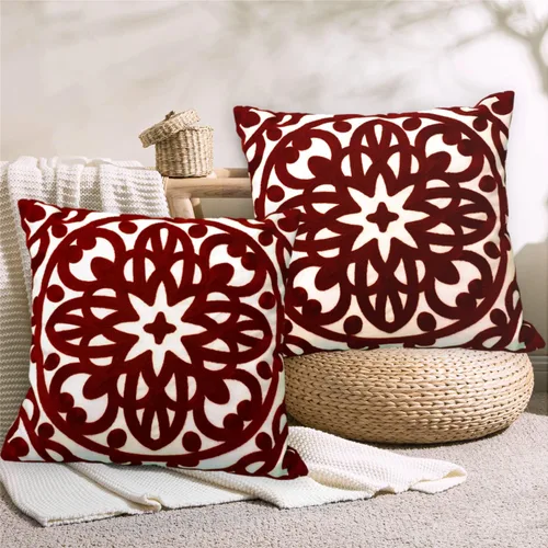 Miniatura 3 de Alysheer Juego de 2 fundas de almohada decorativas bordadas de 18 x 18 pulgadas, patrón de punto de mandala bohemio, duraderas, 100% algodón