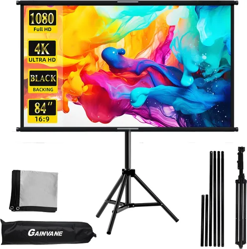 Miniatura 9 de Pantalla de proyector con soporte de 100 pulgadas, pantalla de proyección para interiores y exteriores con respaldo negro, pantalla de trípode 16:9