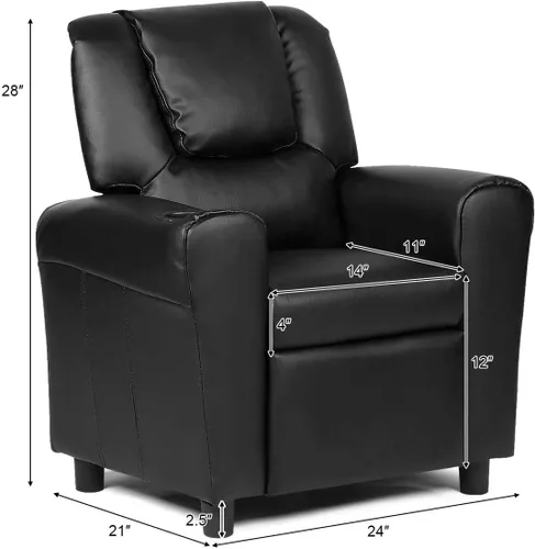 Miniatura 2 de ARLIME Silla reclinable para niños, sillón tapizado con soporte para tazas, respaldo, sofá de cuero para bebé con reposacabezas y reposapiés, Negro
