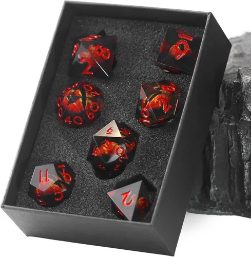Miniatura 24 de FONVGOGO Dados Ojo de Dragón para Mazmorras y Dragones, Juego de Dados de Resina de Borde Afilado con Núcleo Líquido D&D Dados Poliédricos del Ojo
