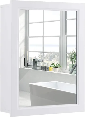 Miniatura 10 de Tangkula Armario de baño con espejo, gabinete de almacenamiento de montaje en pared con puertas individuales, botiquín colgante para baño (gris)