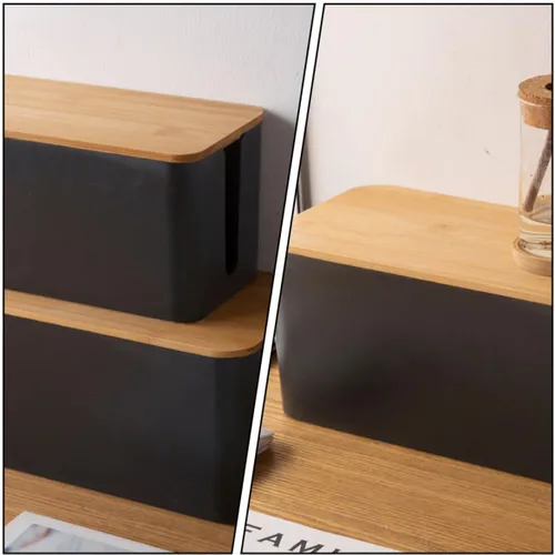 Miniatura 4 de SUPVOX Cable Management Box Cable Wire Case Wood Grain Black Medium Size Power Line Organizer Storage Box for Desk and Home