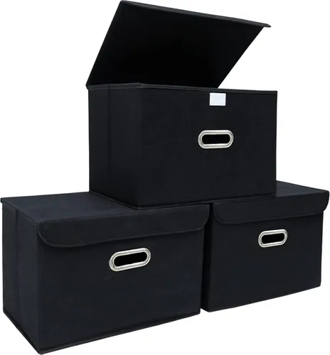 Miniatura 30 de STOREONE Contenedores de Almacenamiento de Tela en Forma de Cubo Plegables, Organizador Contenedor Cesta Plegable con Tapas y Asas de Metal