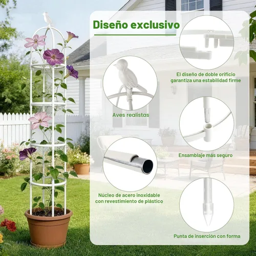 Miniatura 3 de Enrejado de obelisco de jardín de 6 pies para plantas trepadoras, tubo de metal inoxidable con revestimiento de plástico resistente, soporte