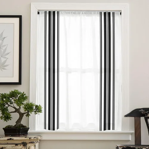 Miniatura 4 de Cortinas semitransparentes a rayas negras y blancas para sala de estar, dormitorio, puertas francesas de 63 pulgadas de largo, cortinas geométricas